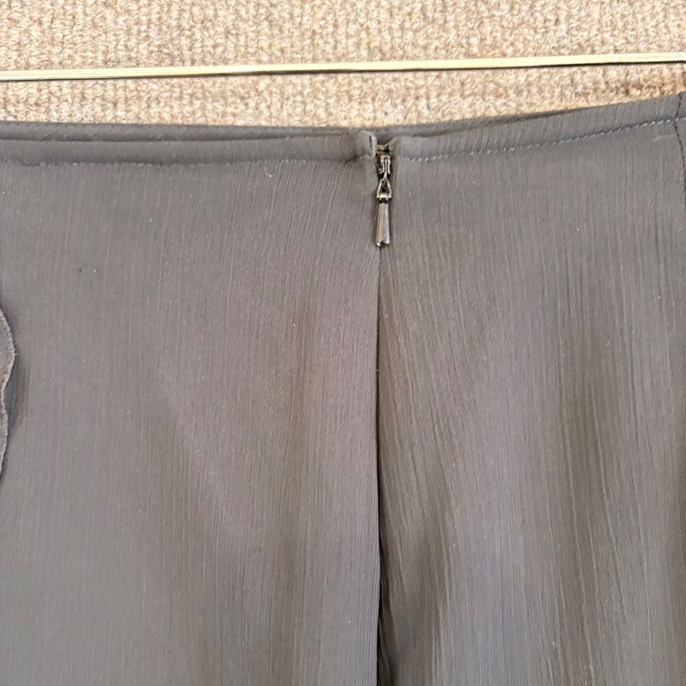 Black Ruffle Front Maxi Skirt Asymmetrical Handkerchief Hem Sheer Overlay Sz 14 - Picture 7 of 10